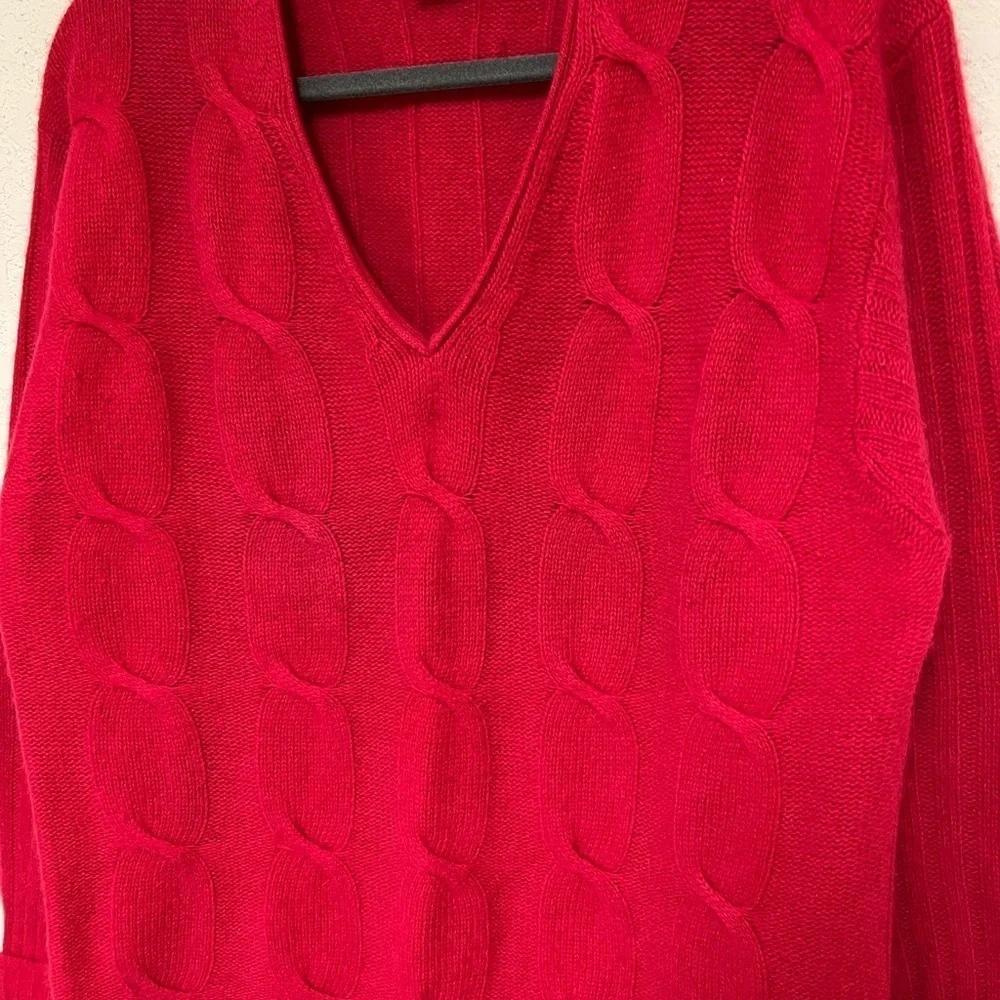 VTG The limited angora wool blend cherry red v-neck cableknit sweater S